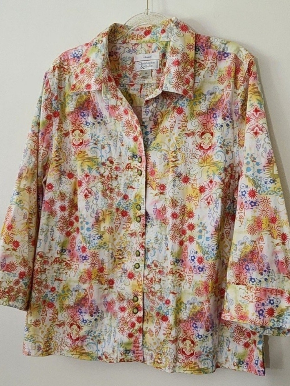 Christopher‎ & Banks Snap Front Floral Stretch Jacket Top Cotton Spandex Size XL